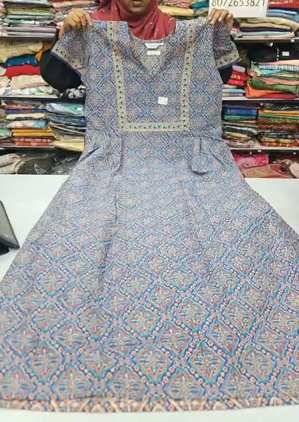 Pure Jaipur Cotton V-Neck Frock Maxi Nighty | NT3608